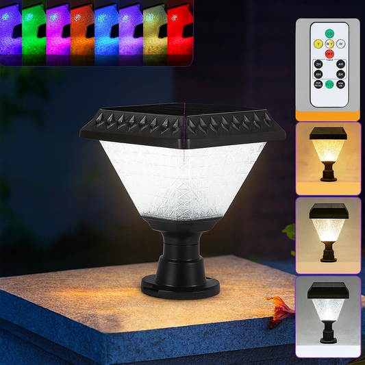 Solar Pfeilerleuchte mit Timer & Fernbedienung IP65 - RGB LED Gartenbeleuchtung Dimmbar