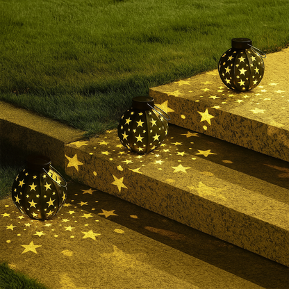Solar Sternprojektor Lampe 19x8.5cm - Hängende Gartenlaterne in Schwarz & Weiß