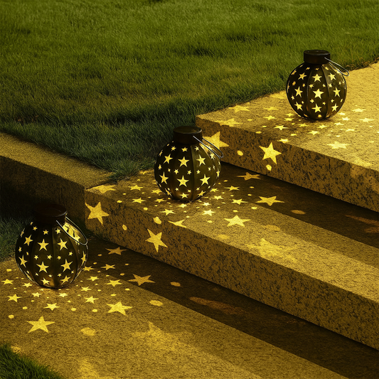 Solar Sternprojektor Lampe 19x8.5cm - Hängende Gartenlaterne in Schwarz & Weiß