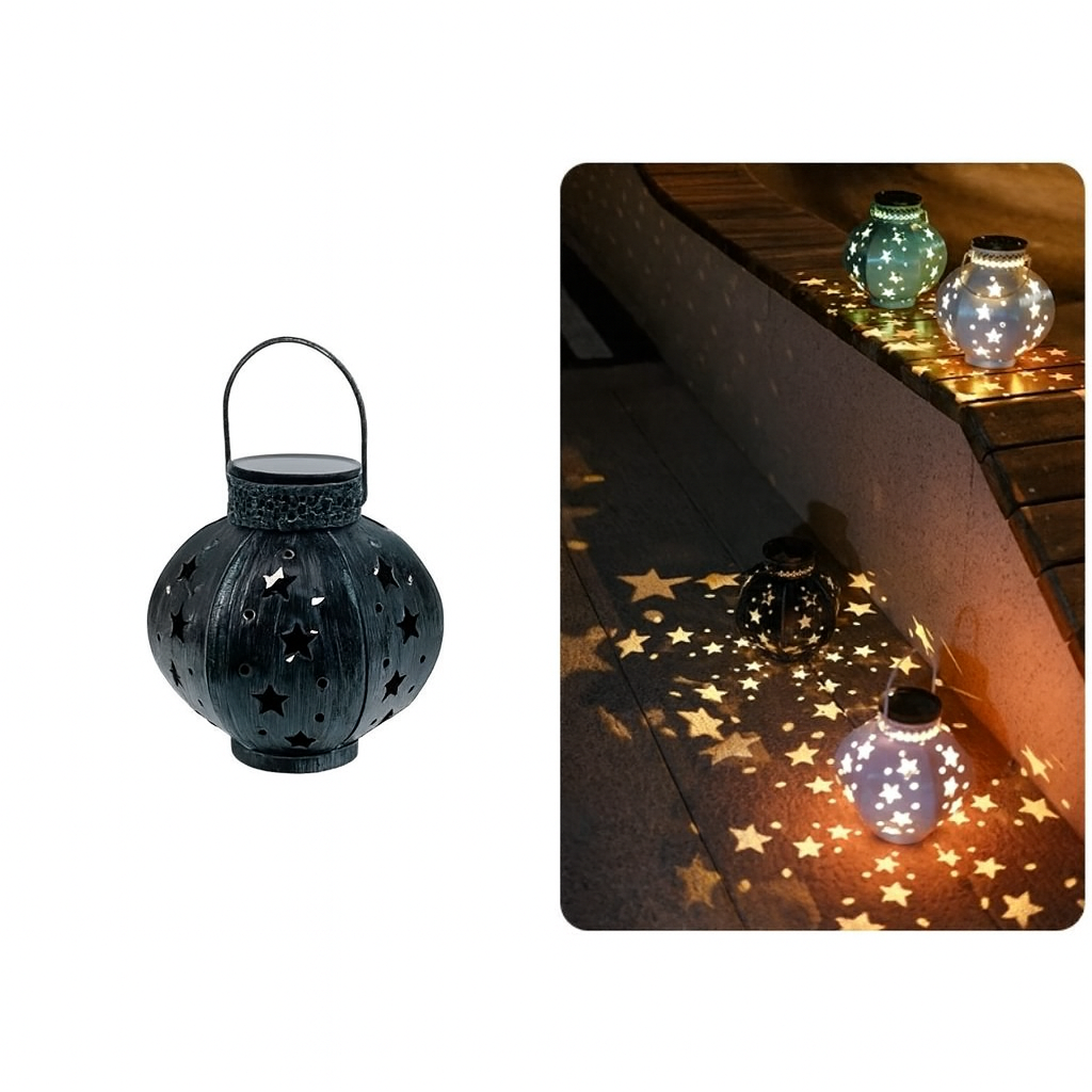 Solar Sternprojektor Lampe 19x8.5cm - Hängende Gartenlaterne in Schwarz & Weiß