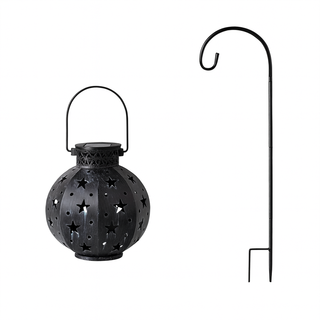 Solar Sternprojektor Lampe 19x8.5cm - Hängende Gartenlaterne in Schwarz & Weiß