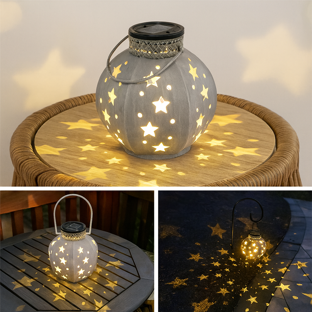 Solar Sternprojektor Lampe 19x8.5cm - Hängende Gartenlaterne in Schwarz & Weiß