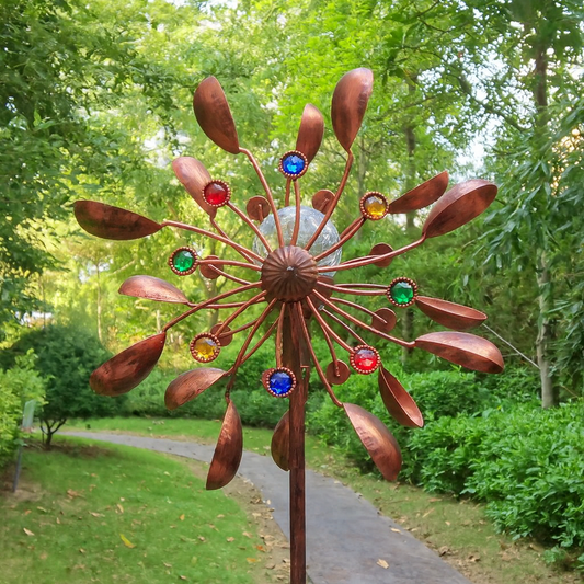 Solar Windmühle Garten - Metall Windspiel mit LED Beleuchtung 188cm