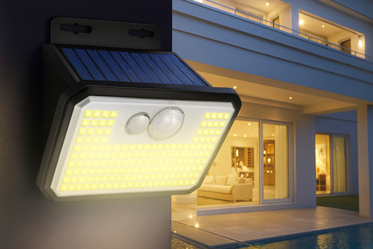 Solar LED Wandleuchte 148 LEDs mit Bewegungsmelder - IP65 Wasserdicht Außenbeleuchtung