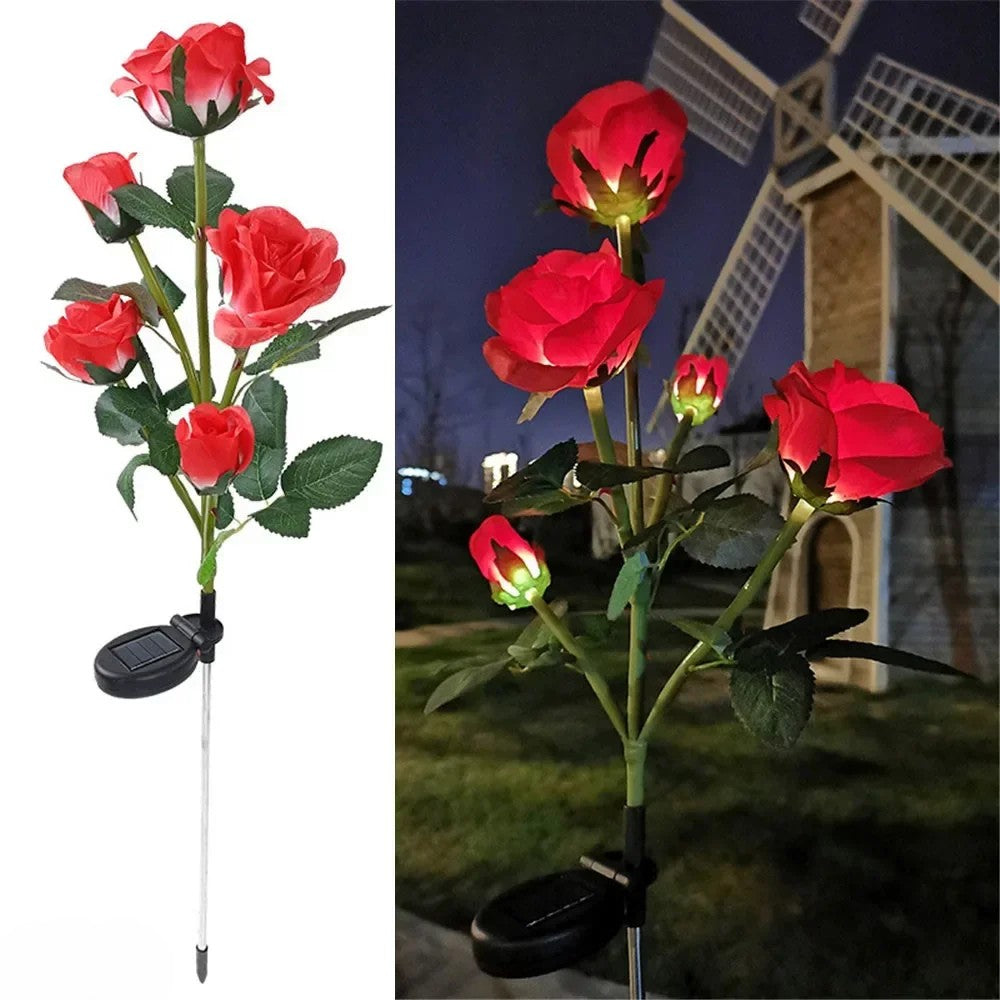 Solar Rosen-Blumenleuchten - 5 LED Gartenlampen Dekorativ für Terrasse und Garten