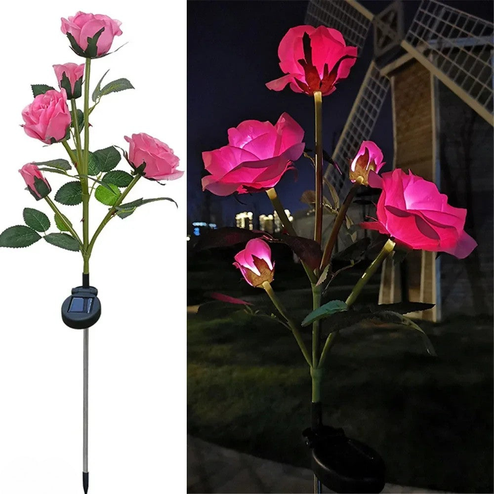 Solar Rosen-Blumenleuchten - 5 LED Gartenlampen Dekorativ für Terrasse und Garten