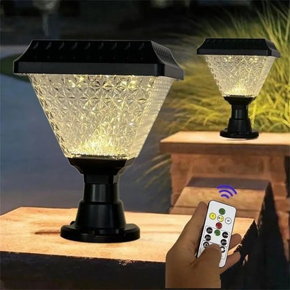Solar Pfeilerleuchte mit Timer & Fernbedienung IP65 - RGB LED Gartenbeleuchtung Dimmbar