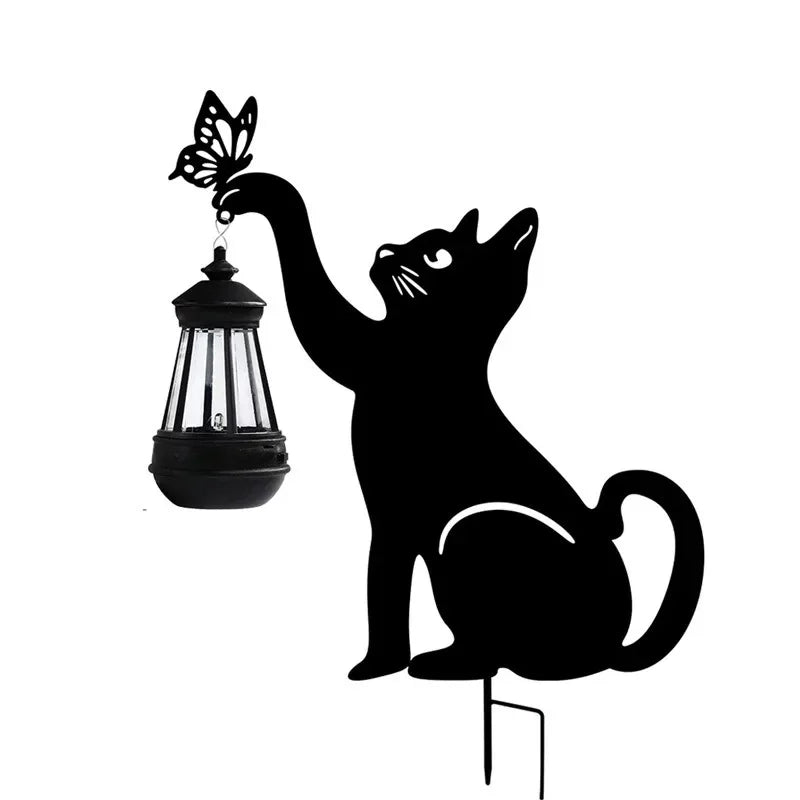 Solar Katzen-Gartenleuchte - Dekorative LED Eisenkunst für Garten und Rasen
