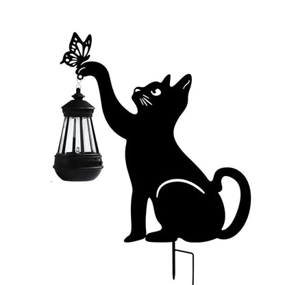 Solar Katzen-Gartenleuchte - Dekorative LED Eisenkunst für Garten und Rasen