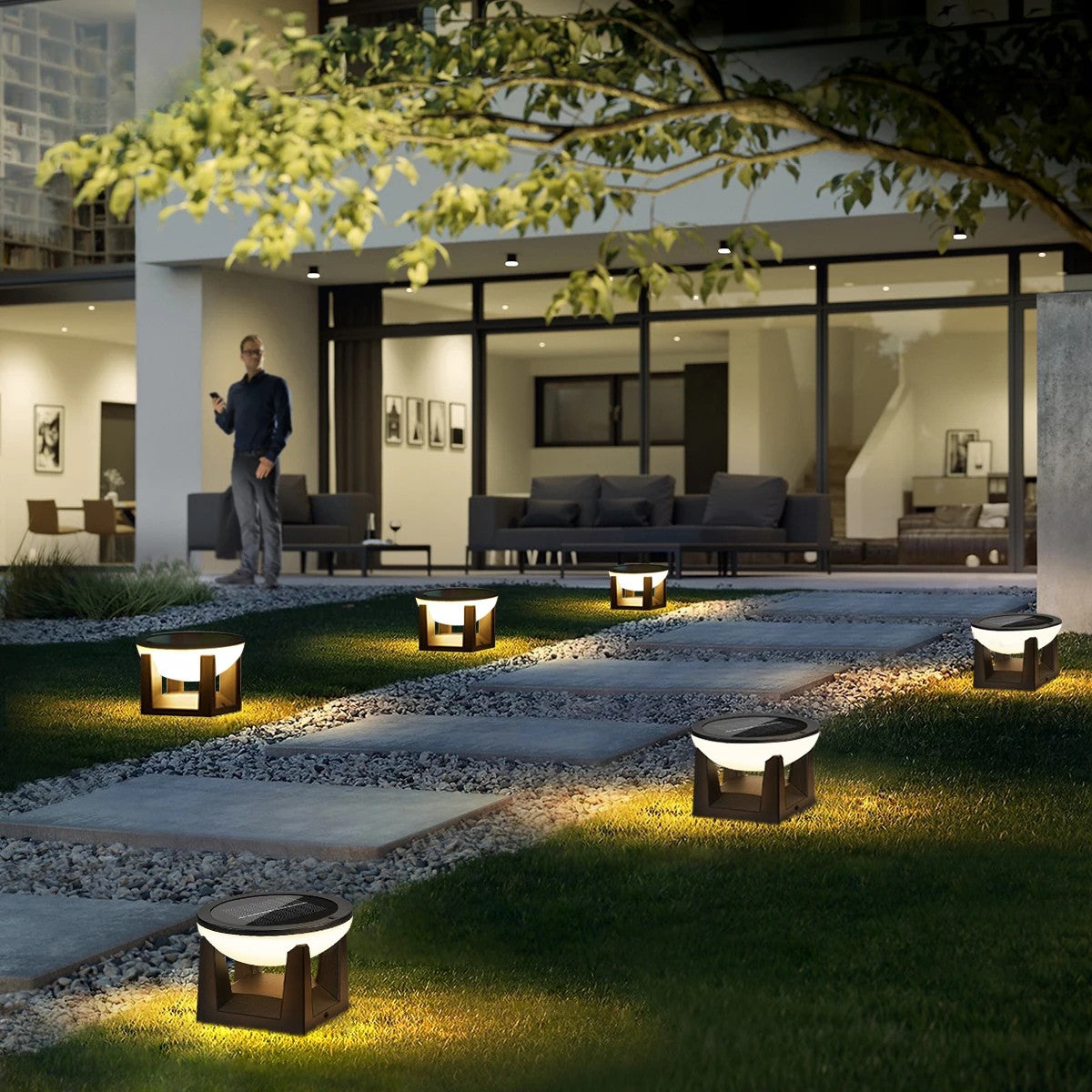 Solar Zaunleuchten LED 4er-Pack - IP65 Wasserdicht Pfostenaufsatz 10,5cm für Garten und Terrasse